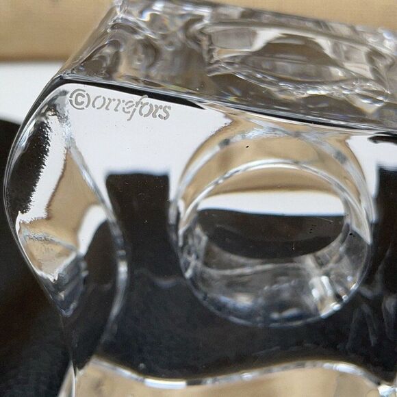 Orrefors Sweden Crystal Candle Holders Clear Heavy Puzzle Piece Votives Set of 2 - Picture 4 of 11